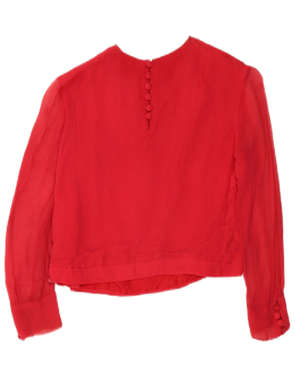 Vintage Womens Crop 3/4 Sleeve Blouse Top UK 10 Small Red