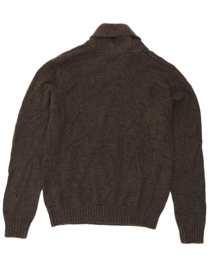 Marks & Spencer Mens Shawl Neck Jumper Sweater Small Brown Flecked Acrylic