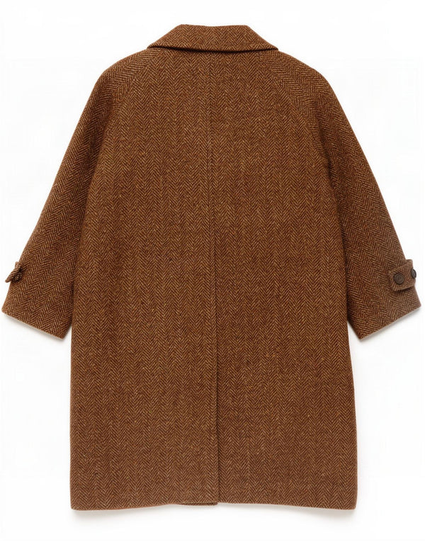 Abrigo vintage de 4 botones para mujer UK 46 Lana de espiga marrón grande