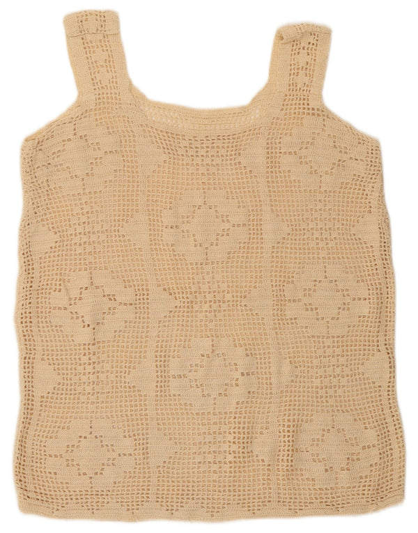 Canotta vintage da donna all'uncinetto UK 16 grande floreale beige