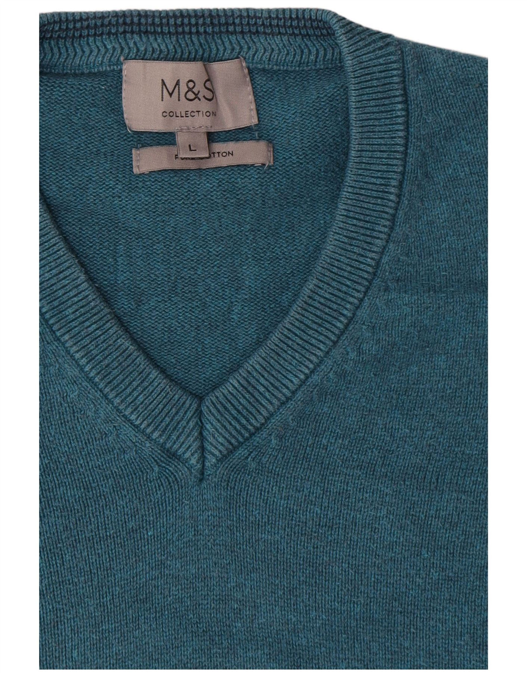 Marks & Spencer Herren-Pullover mit V-Ausschnitt, groß, aus blauer Baumwolle