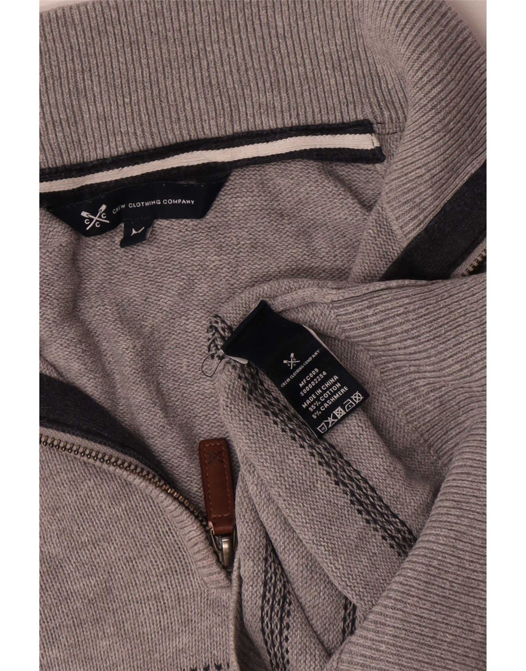 Crew Clothing Mens Zip Neck Jumper Sweater Medium Grey Striped Cotton