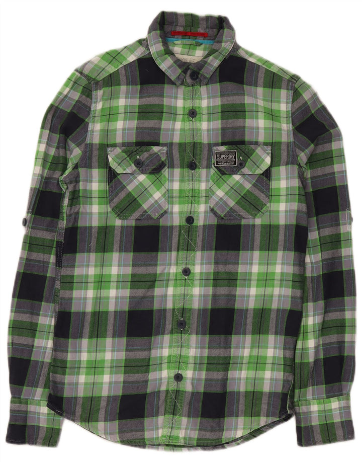 SUPERDRY Mens Flannel Shirt Small Green Check Cotton