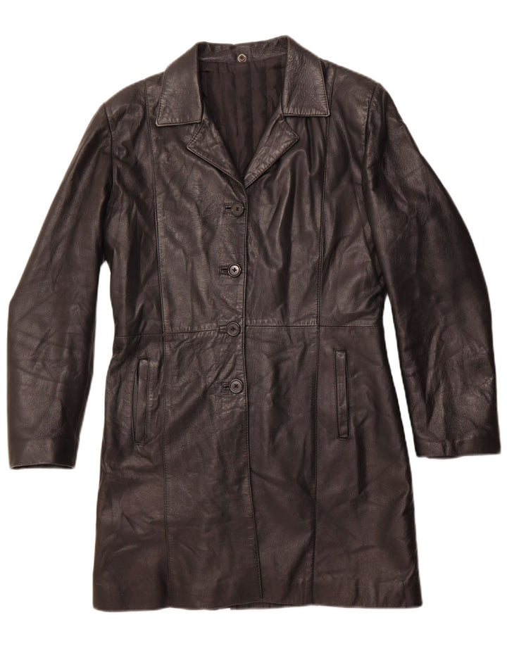 VINTAGE Womens Leather Coat IT 44 Medium Black