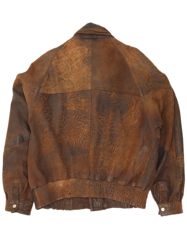 Gina Bacconi Chaqueta Bomber de Cuero para Hombre UK 36 Small Brown Patchwork Retro