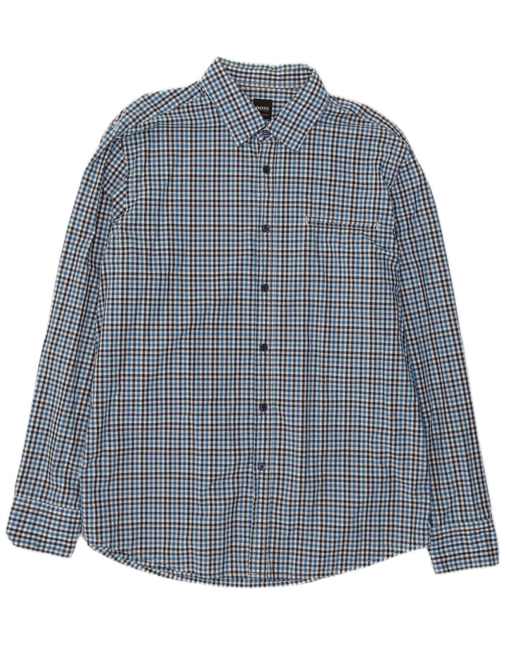Hugo Boss Mens Regular Fit Shirt XL Blue Gingham Cotton