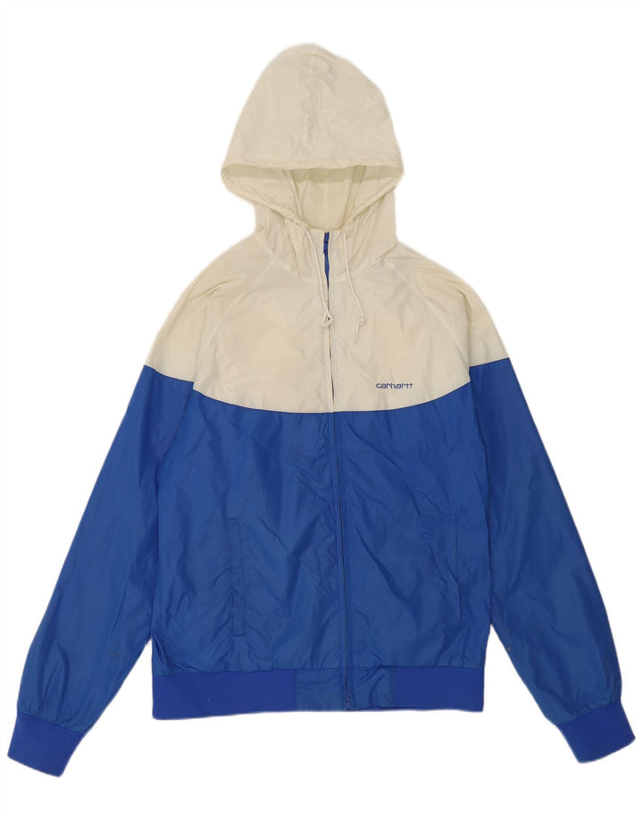 Carhartt Regnjakke med hætte til kvinder UK 14 Medium Blue Colourblock Nylon