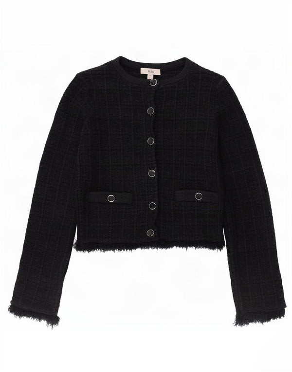 Marks & Spencer Dame Crop Cardigan Sweater UK 6 XS marineblå ternet bomuld
