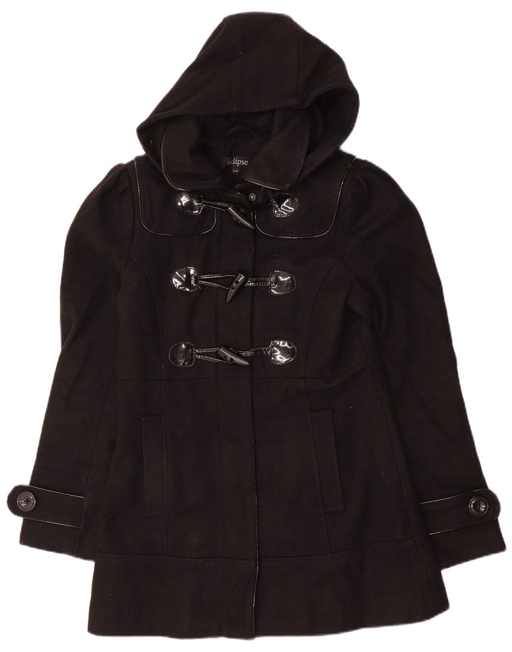 Eclipse Damen-Dufflecoat mit Kapuze, UK 10, Größe S, schwarze Wolle