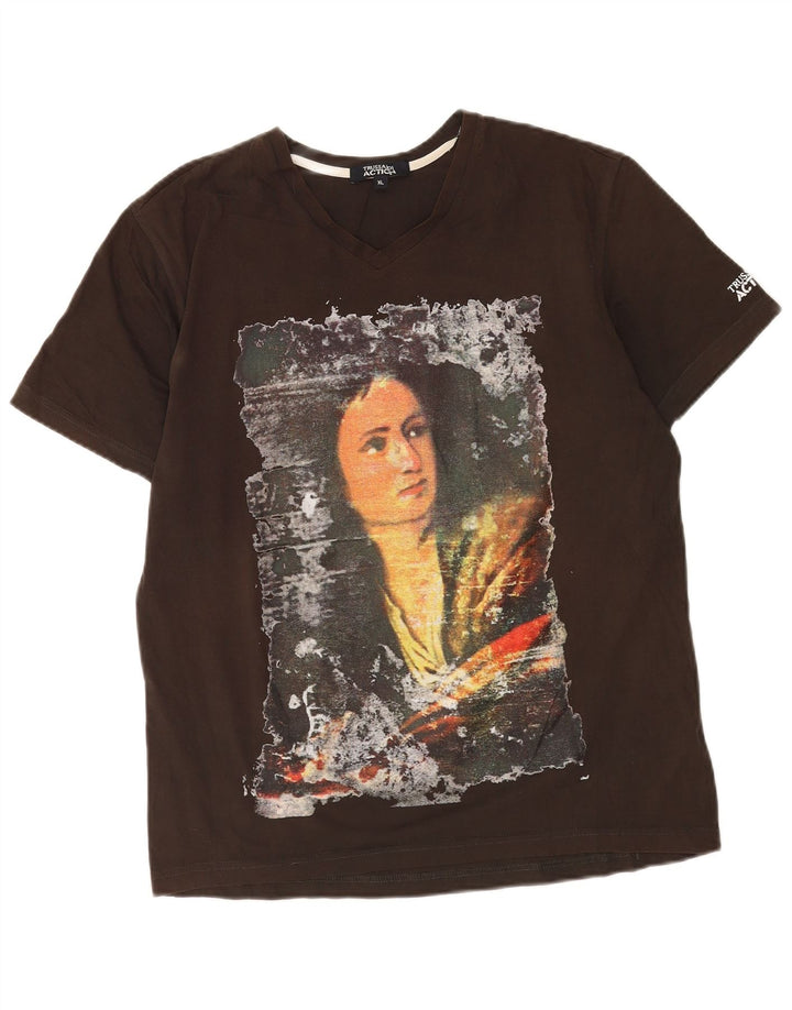Trussardi Mens Graphic T-Shirt Top XL Brown