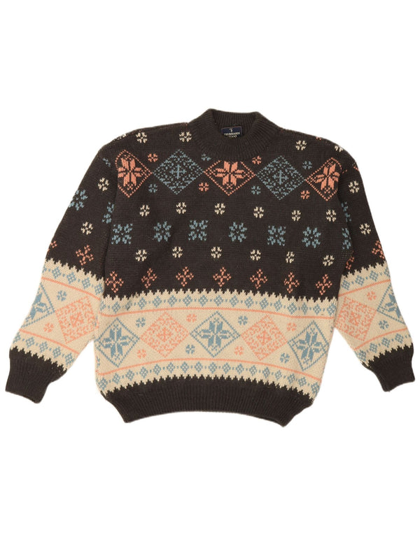 Trussardi Jeans Mens Turtle Neck Jumper Sweater XL Black Fair Isle