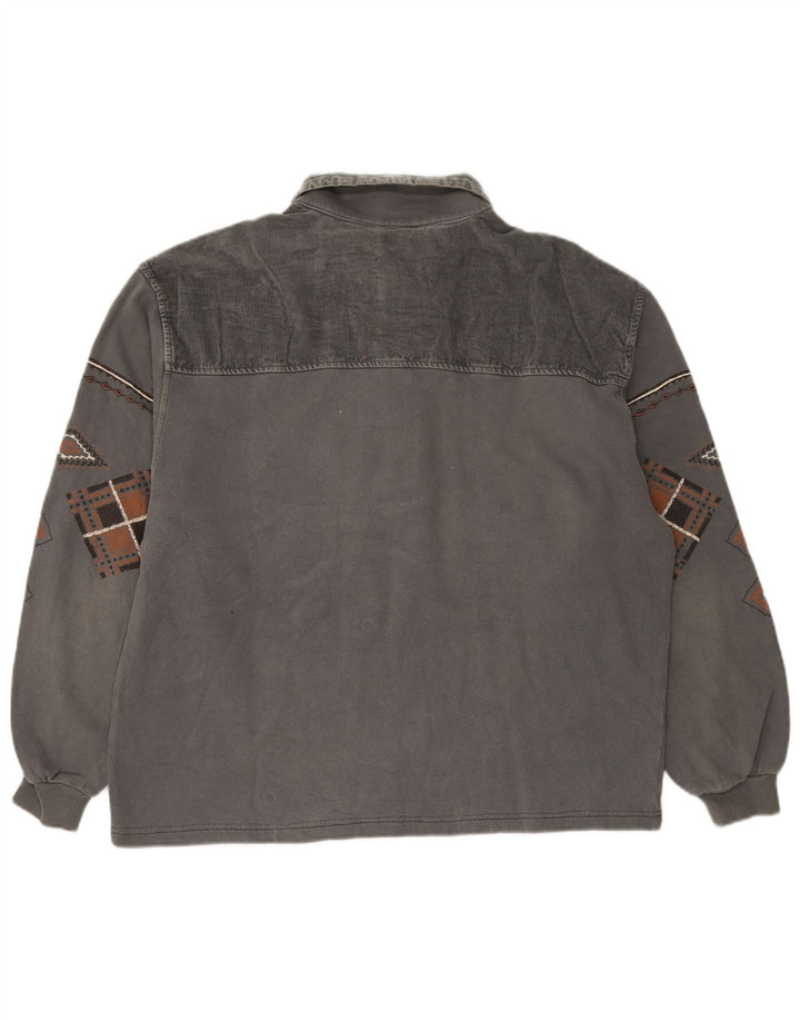Chewan Mens Polo Neck Sweatshirt Jumper XL Grey Geometric