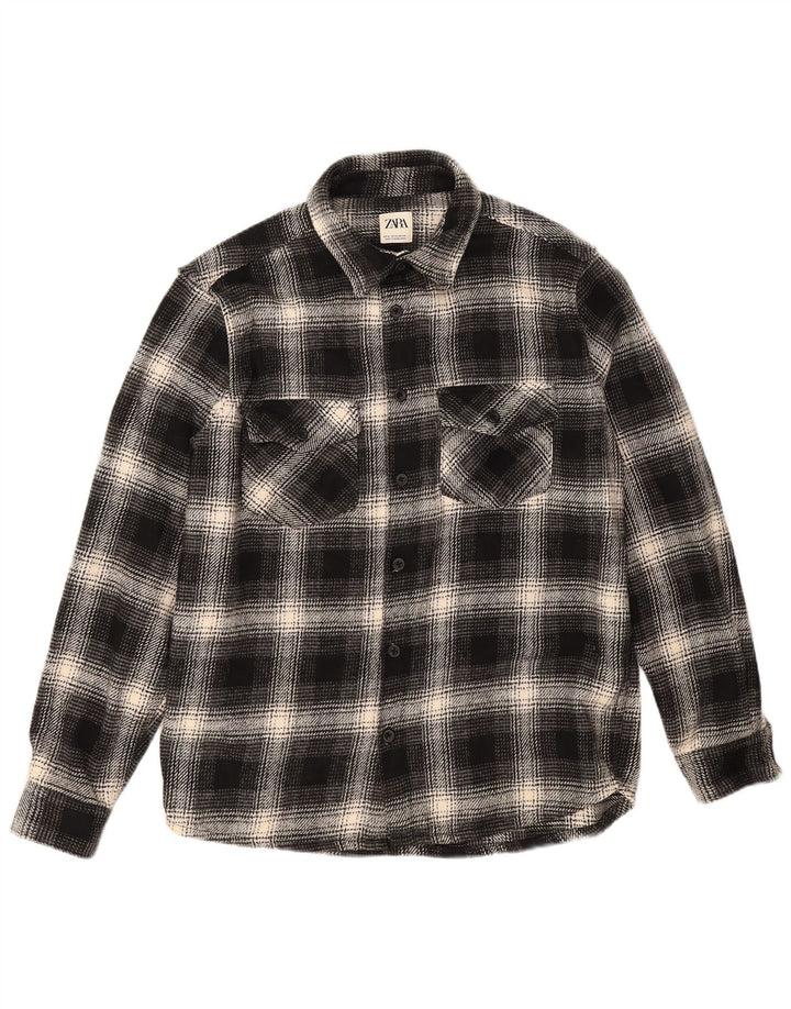 Zara Herren-Flanellhemd, mittelschwarz, kariert, Polyester