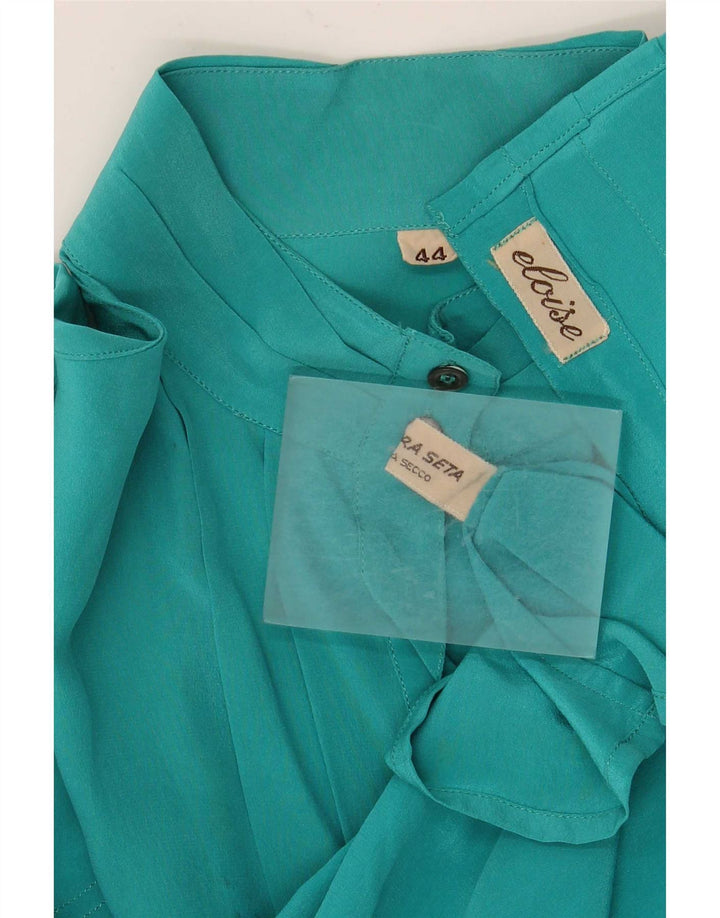 Blusa feminina vintage IT 44 seda turquesa média