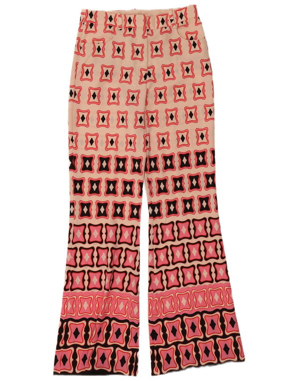 Zara Dame Højtaljede Flare Casual Bukser Medium W28 L31 Pink Geometrisk