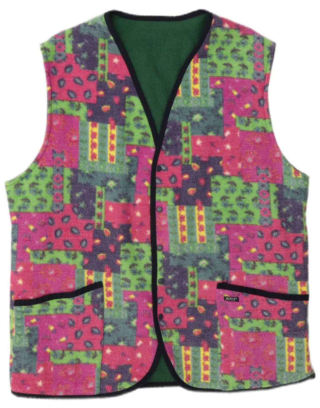 Rifle Mens Reversible Fleece Gilet UK 40 Μεγάλο πολύχρωμο συνονθύλευμα