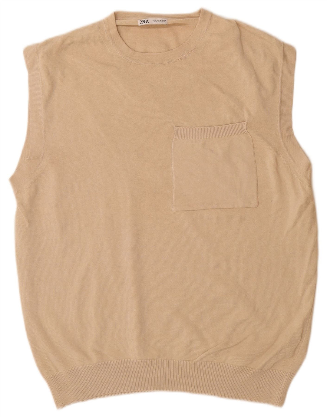 Zara Mens Vest Tank Top Medium Beige Cotton
