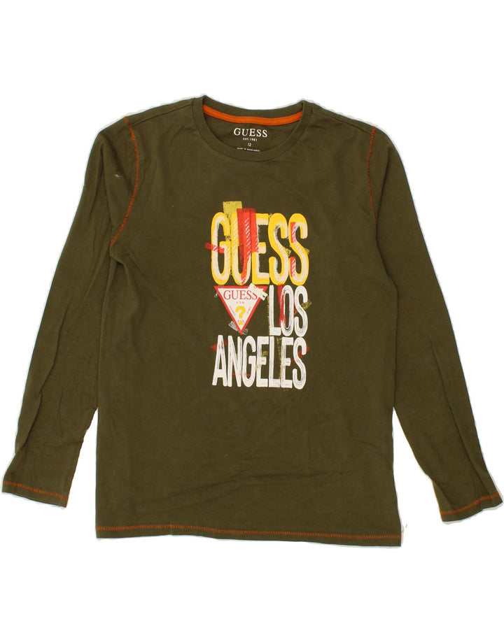 GUESS Boys Graphic Top Long Sleeve 11-12 Years Khaki Cotton Vintage Guess and Second-Hand Guess from Messina Hembry 