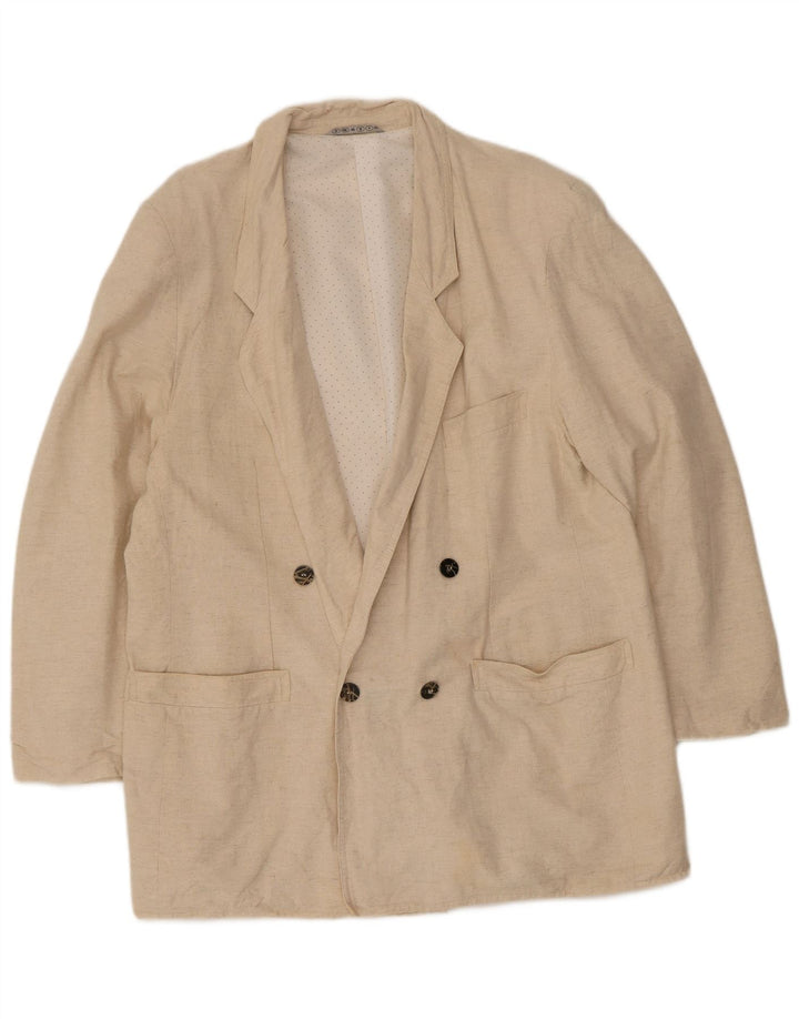 Vintage hombres doble pecho Blazer chaqueta EU 46 pequeño algodón beige