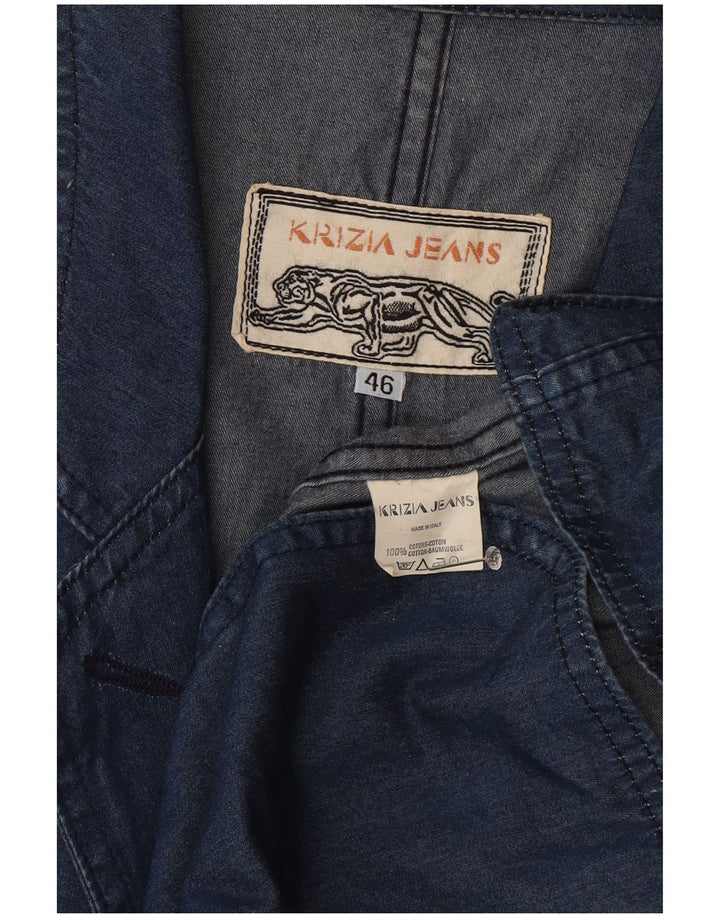 Krizia Jeans Dame 1 Knap Denim Blazer Jakke IT 46 Stor Blå Bomuld