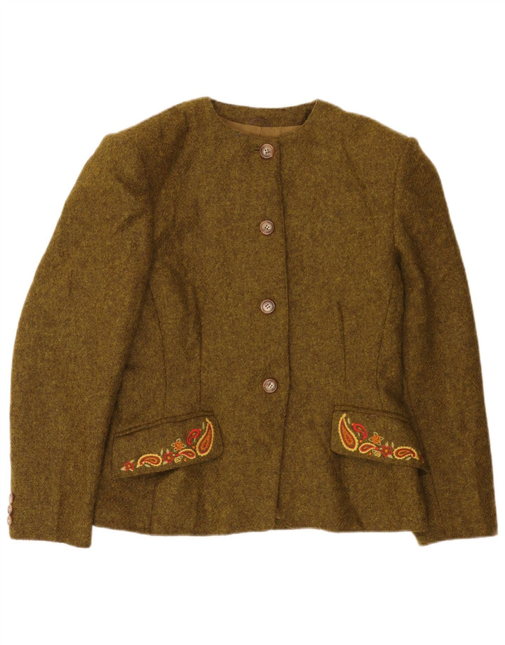 Marella Womens 4 Button Blazer Jacket UK 14 Large Khaki Paisley Wool