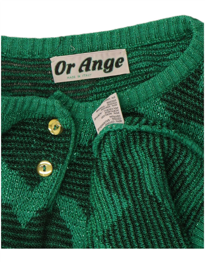 Vintage Womens Abstract Pattern Crew Neck Jumper Sweater UK 16 Large Green