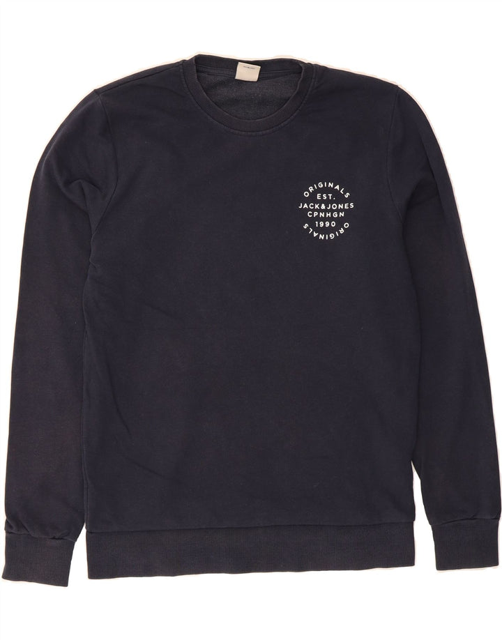 JACK & JONES Mens Sweatshirt Jumper Medium Navy Blue Cotton Vintage Jack & Jones and Second-Hand Jack & Jones from Messina Hembry 
