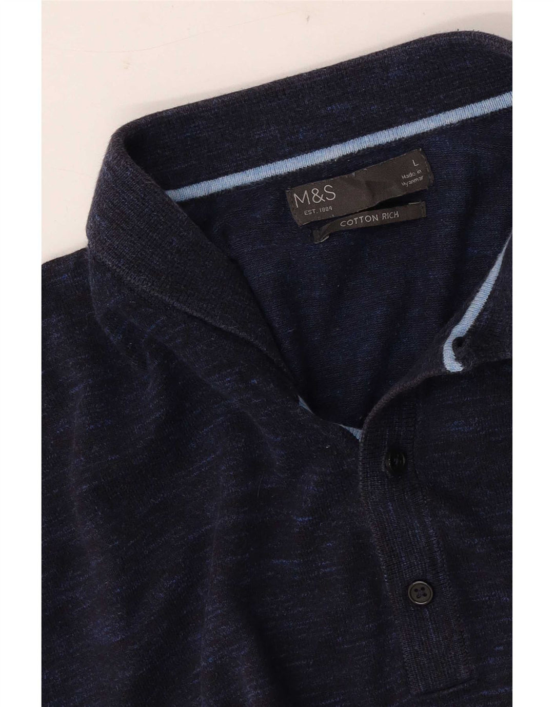 Marks & Spencer Mens Short Sleeve Polo Shirt Large Navy Blue Flecked
