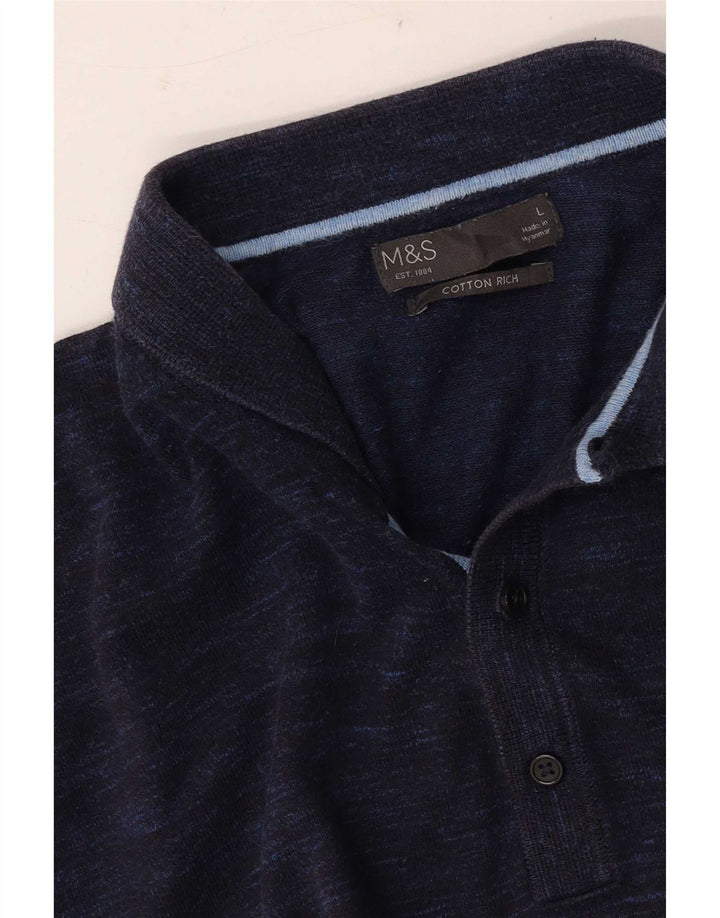 Marks & Spencer Mens Short Sleeve Polo Shirt Large Navy Blue Flecked