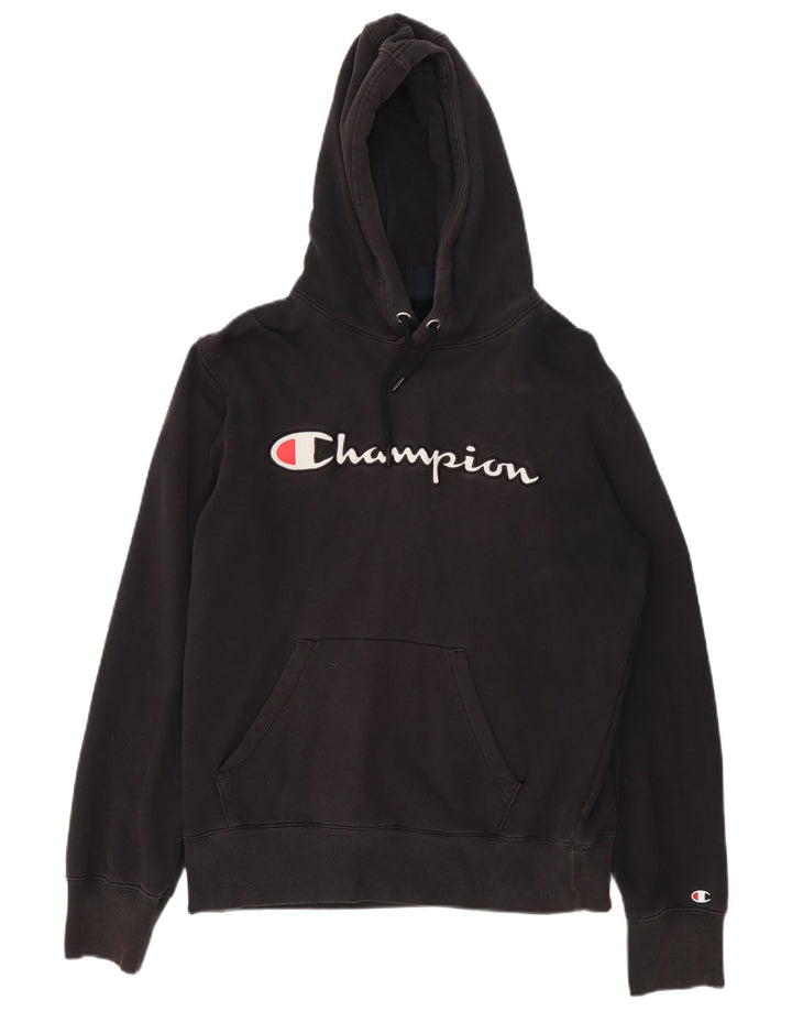 Champion Mens Graphic Hoodie Jumper Medium Black Cotton