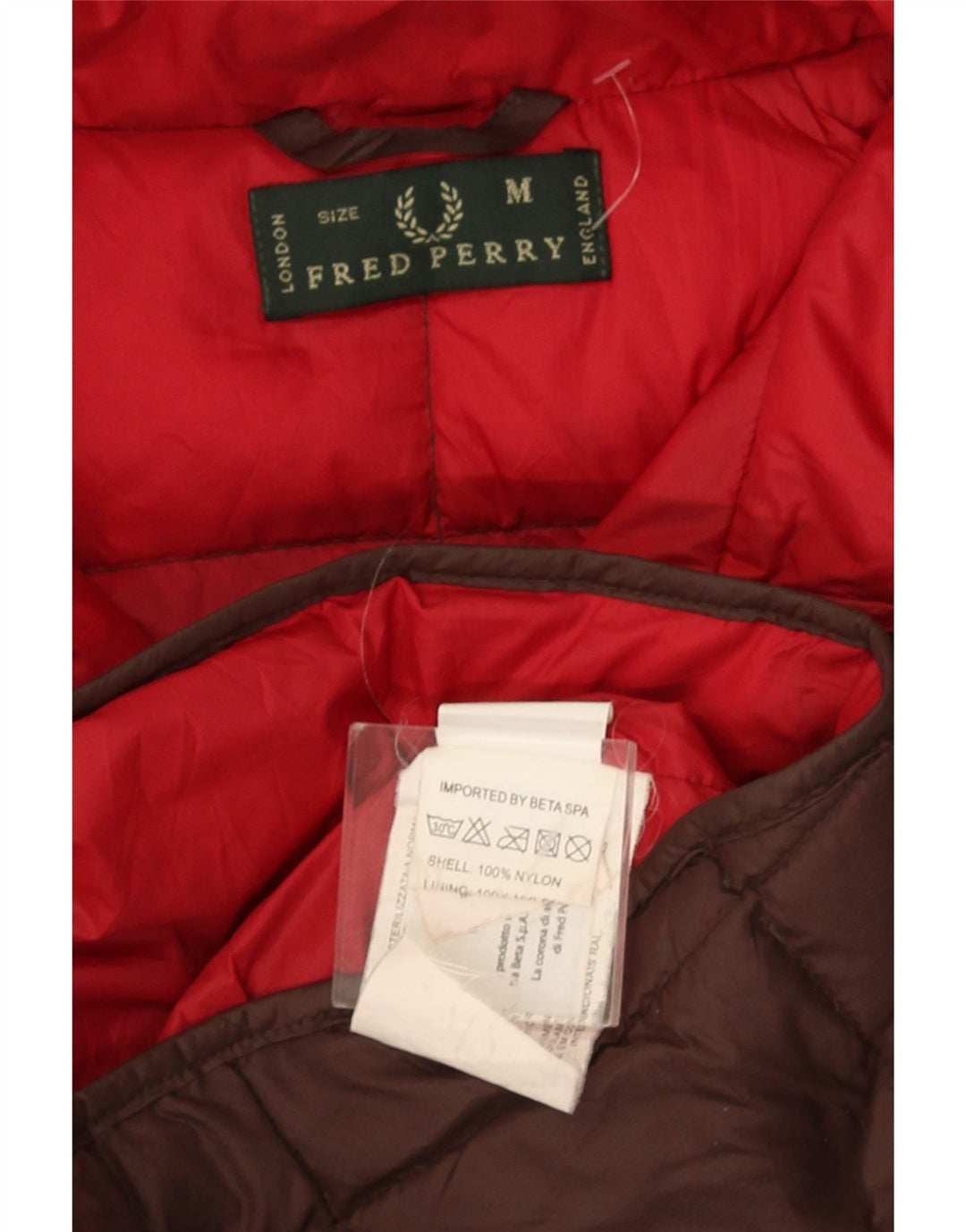 Jachetă căptușită cu glugă pentru bărbați Fred Perry UK 38, maro mediu, nailon