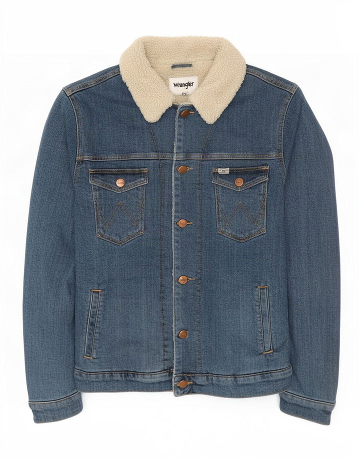 Wrangler Herren Denim Sherpa Jacke UK 36 Small Blau Baumwolle