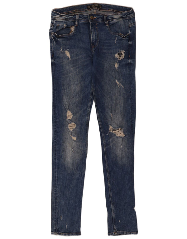 Calça jeans skinny feminina Zara Trafaluc desgastada UE 40 médio W30 L32 azul