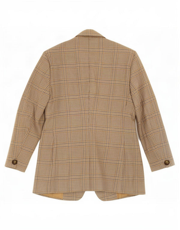 Benetton Womens 2 Button Blazer Jacket IT 46 Large Beige Houndstooth Wool