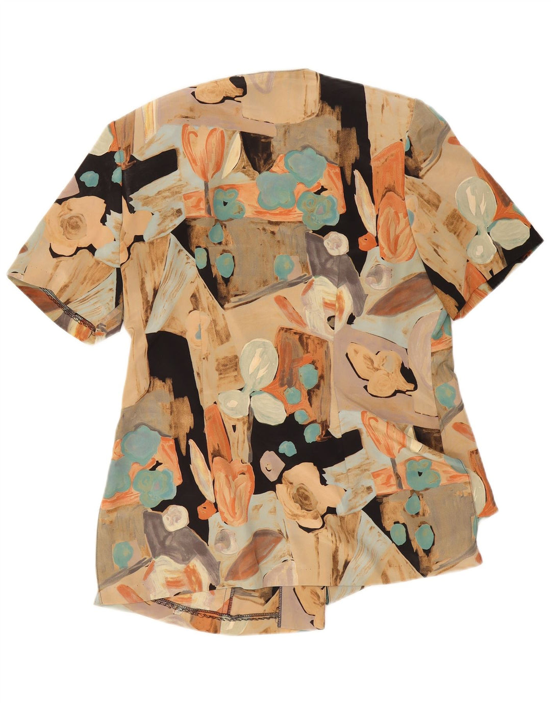 Vintage Womens Short Sleeve Shirt Blouse UK 18 XL Multicoloured Patchwork