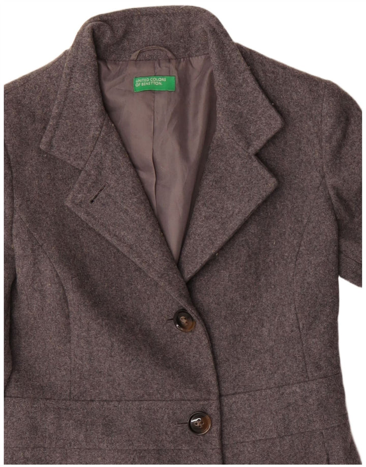 Benetton Pardessus Femme UK 8 Petite Laine Grise