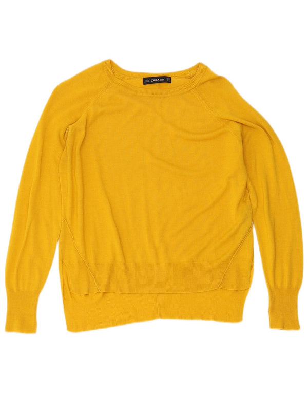Maglione corto con scollo a barca da donna Zara UK 10 piccolo in viscosa gialla