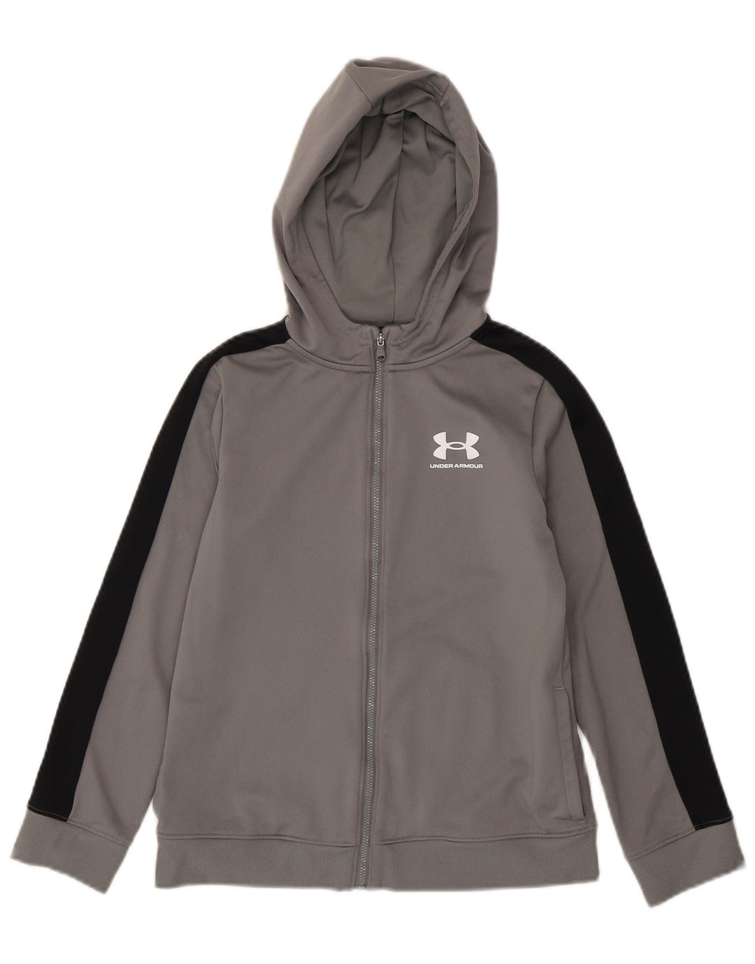 Under Armour Boys Zip Hoodie Sweater 9-10 Years Medium Grey Colourblock