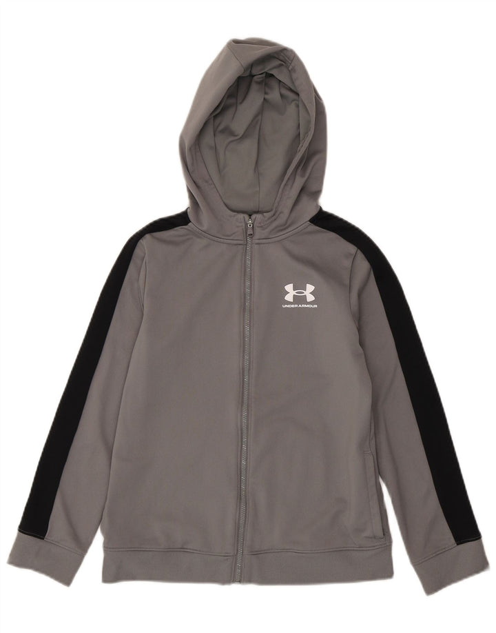 Under Armour Boys Zip Hoodie Sweater 9-10 Years Medium Grey Colourblock