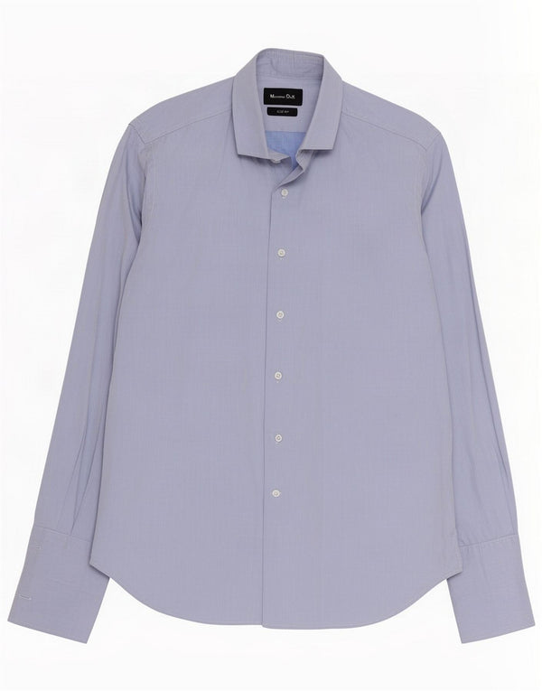 Massimo Dutti Mens Slim Fit Formal Shirt Size 40 15 3/4 Medium Blue Cotton