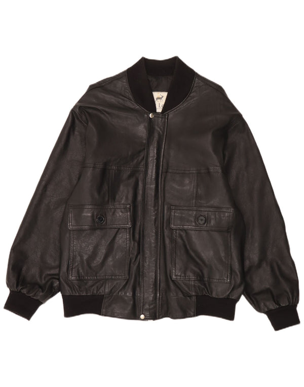 Vintage Mens Bomber Leather Jacket UK 42 XL Black Leather