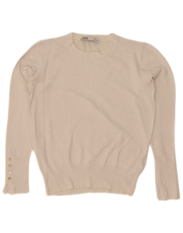Zara Womens Crew Neck Jumper Sweater UK 12 Medium White Viscose