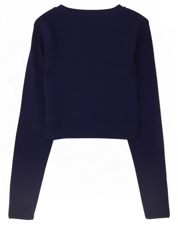 Zara Damen Crop-Pullover mit U-Boot-Ausschnitt, Gr. 8, Marineblau, Viskose