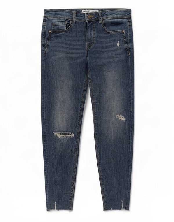 Zara Womens Distressed Skinny Jeans EU 38 Small W28 L27 Blue Cotton