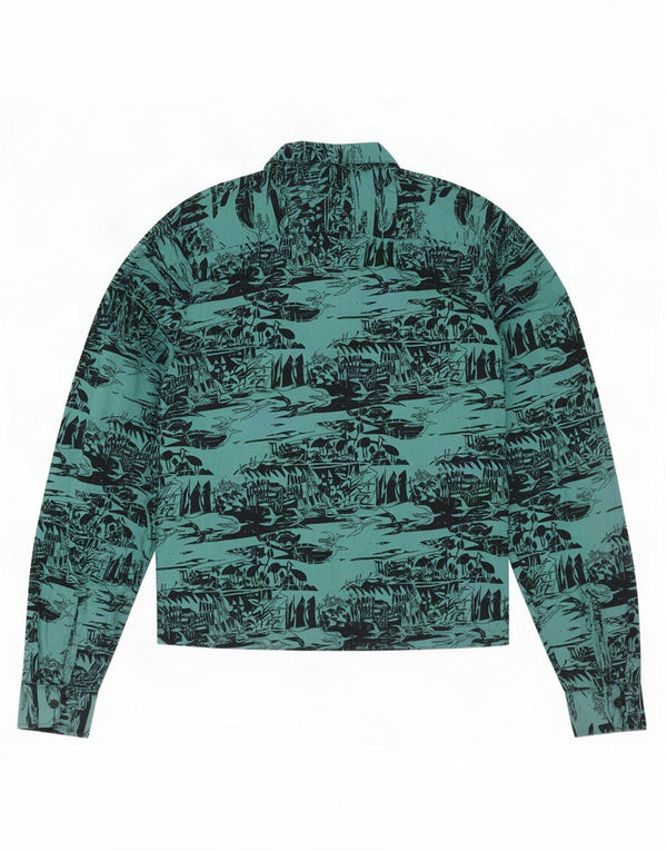 Henry Morell Mens Abstract Pattern Shirt Size 39/40 Medium Turquoise Cotton