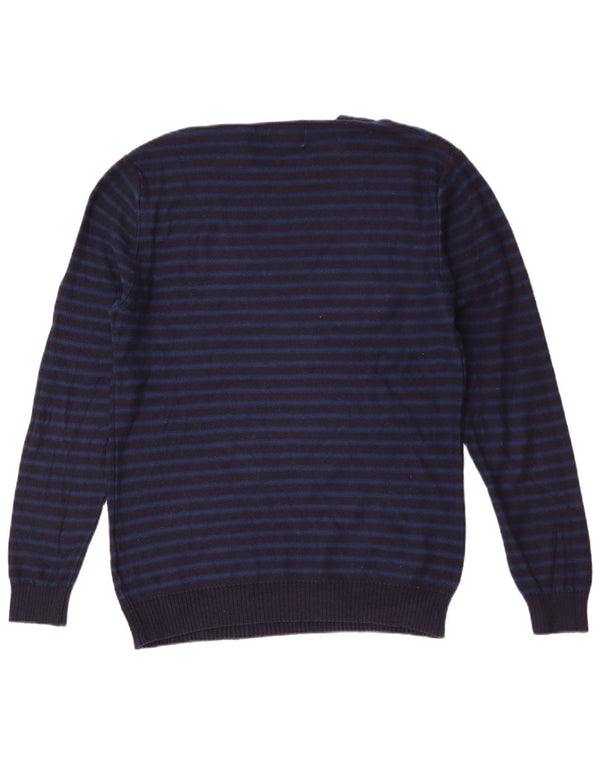 Jack Wills Mens Crew Neck Jumper Sweater Medium Navy Blue Striped Cotton