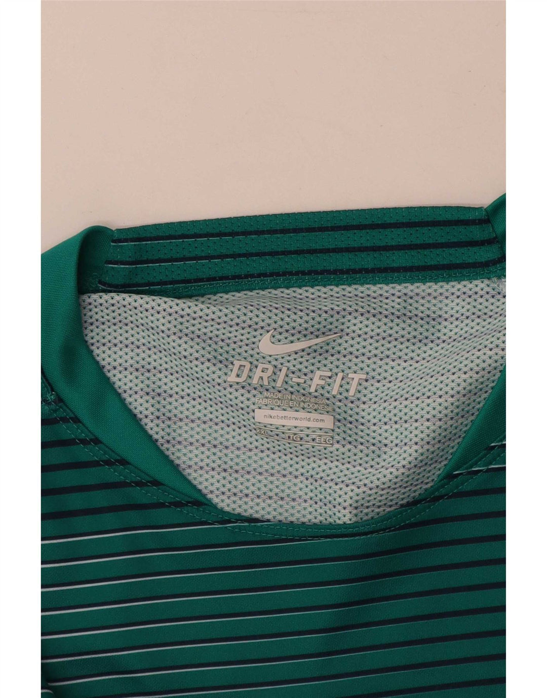 Nike Mens Dri Fit T-Shirt Top 2XL Green Striped Polyester