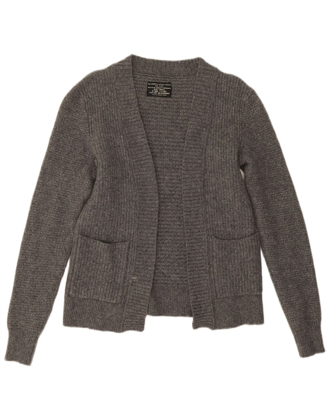 All Saints Womens Open Cardigan Sweater UK 10 Small Grey Lambswool