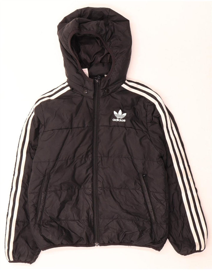Adidas Mädchen-Kapuzenjacke, gepolstert, 9–10 Jahre, schwarzes Polyester