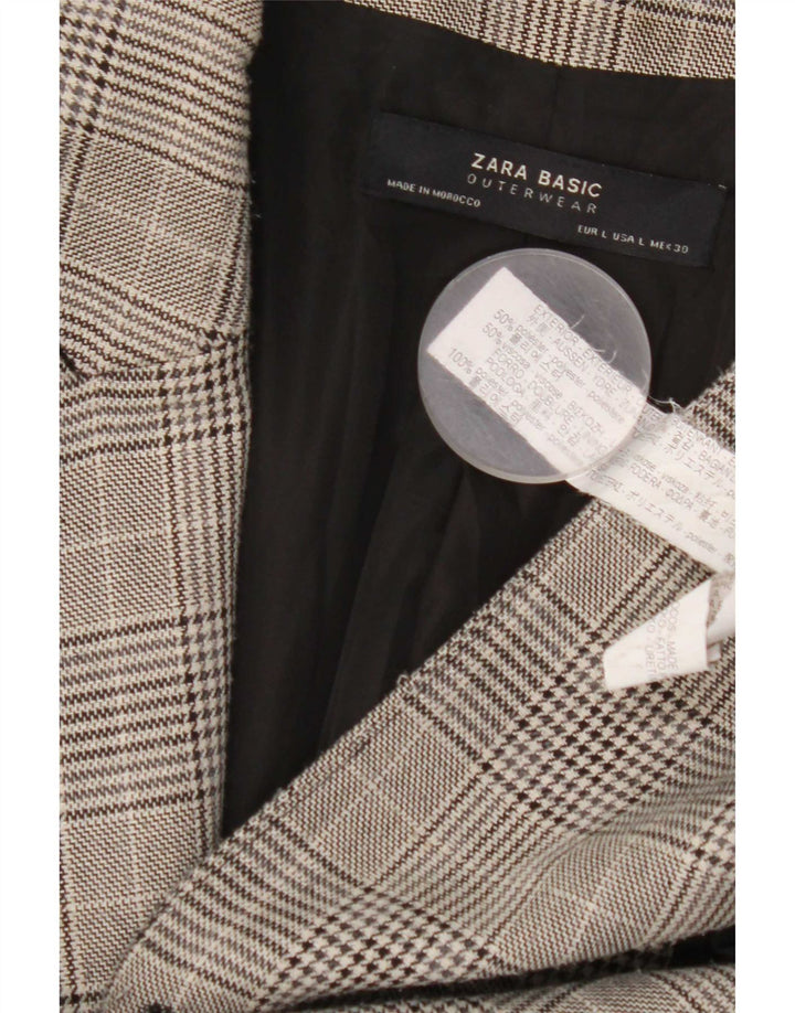 Zweireihiger Damenmantel von Zara, UK 16, groß, grau kariert, Polyester